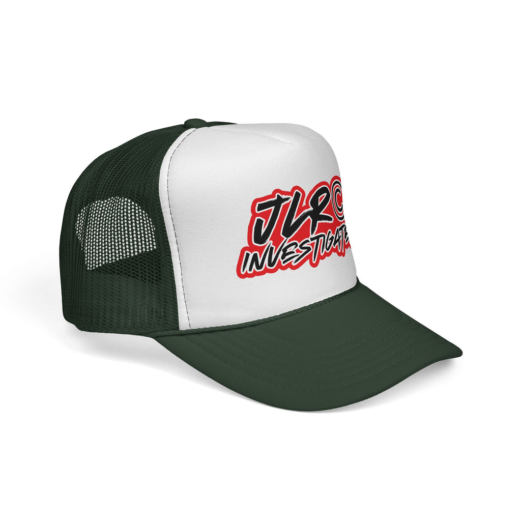 Trucker Cap — "JLR© Investigates" Retro Mesh Hat (Red, White & Blue)