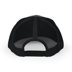  Black trucker hat back view showing mesh panel and snapback closure