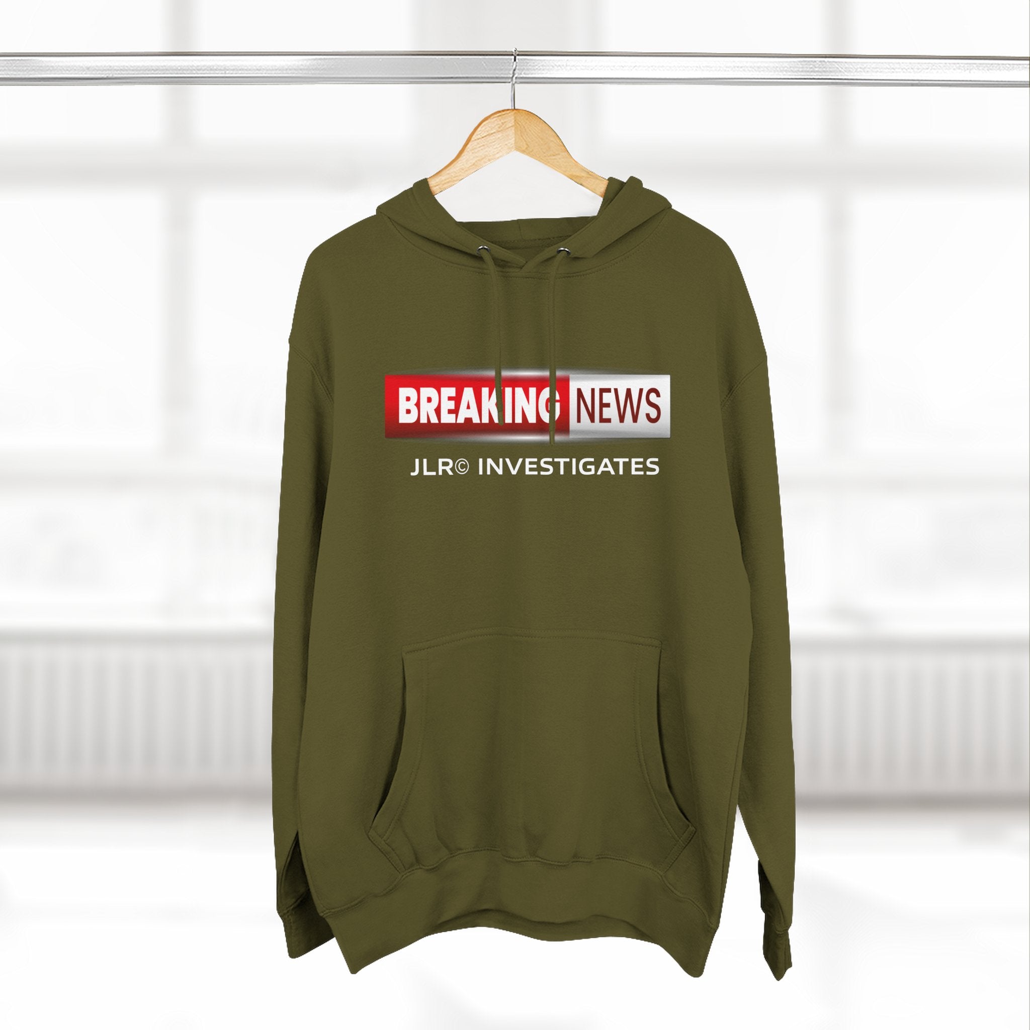 Breaking News Hoodie — "JLR© Investigates" Graphic Pullover