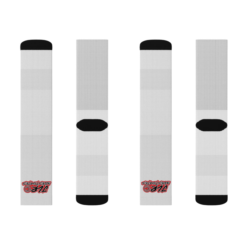 Sublimated Crew Socks — JLR© Investigates Logo