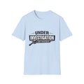Light blue unisex t-shirt featuring a bold 'Under Investigation — JLR© Investigates' graphic with a magnifying glass icon and black and white banner design
