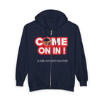 Come On In! Full-Zip Hoodie — JLR© Investigates Graphic Zip-Up