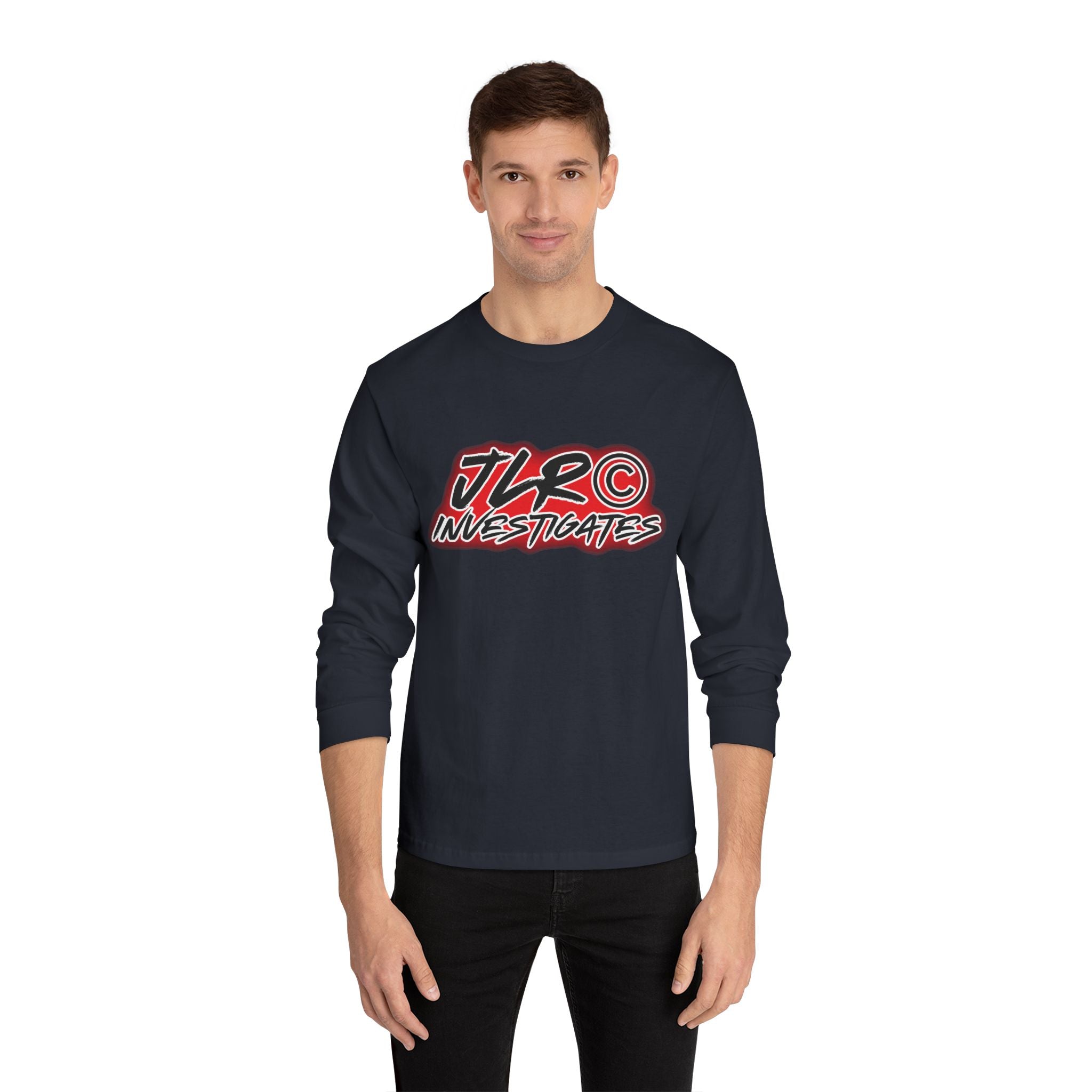 JLR© Investigates Long Sleeve T-Shirt — Graphic Logo Tee for Fans & Creators