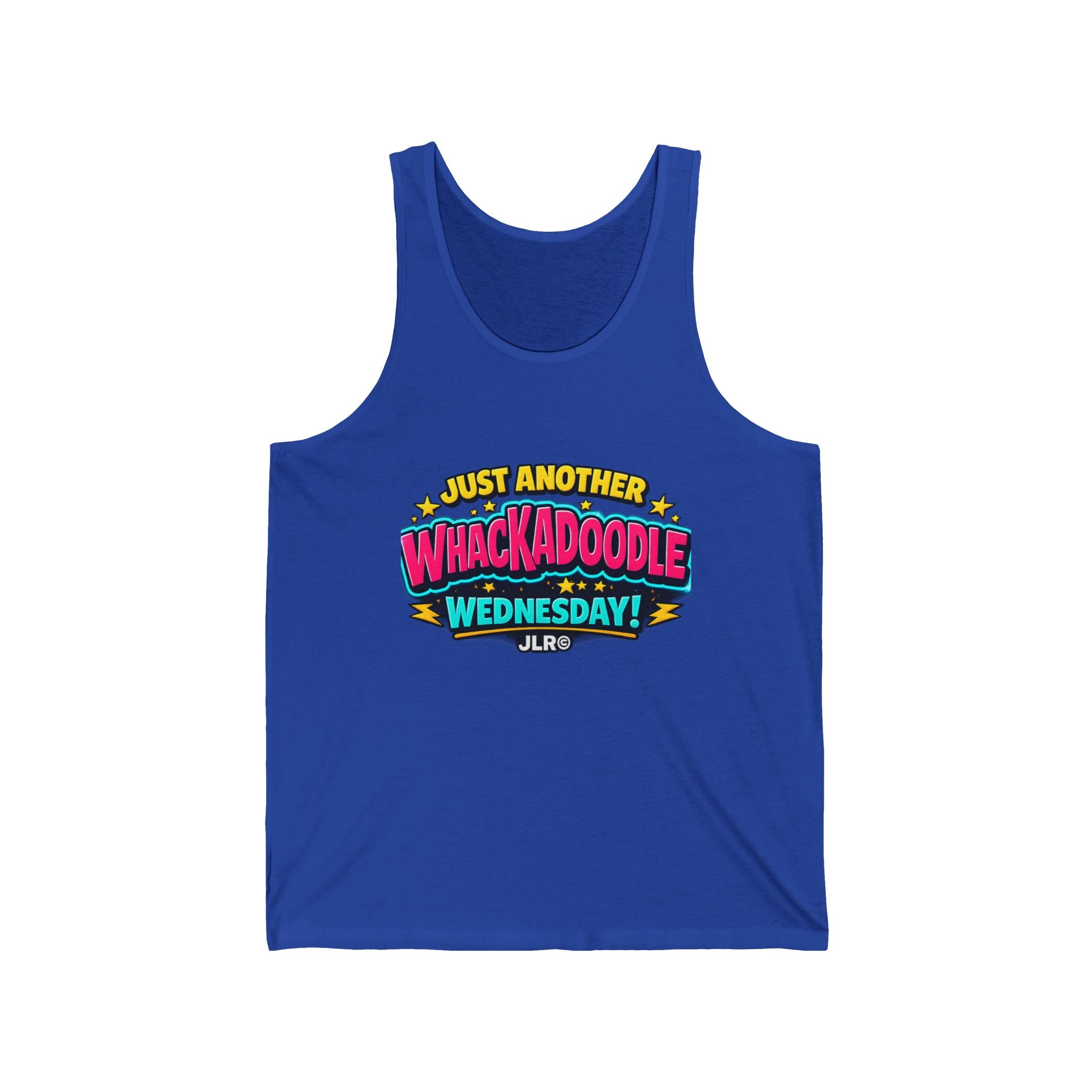 Whackadoodle Wednesday Tank Top in Royal Blue – JLR Investigates graphic tank
