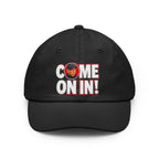 Come On In! JLR© Investigates Dad Hat in Black with bold graphic print on front panel