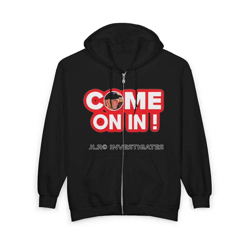 Come On In! Full-Zip Hoodie — JLR© Investigates Graphic Zip-Up