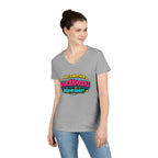 Woman wearing Whackadoodle Wednesday V-Neck T-Shirt in Sport Grey – JLR© Investigates