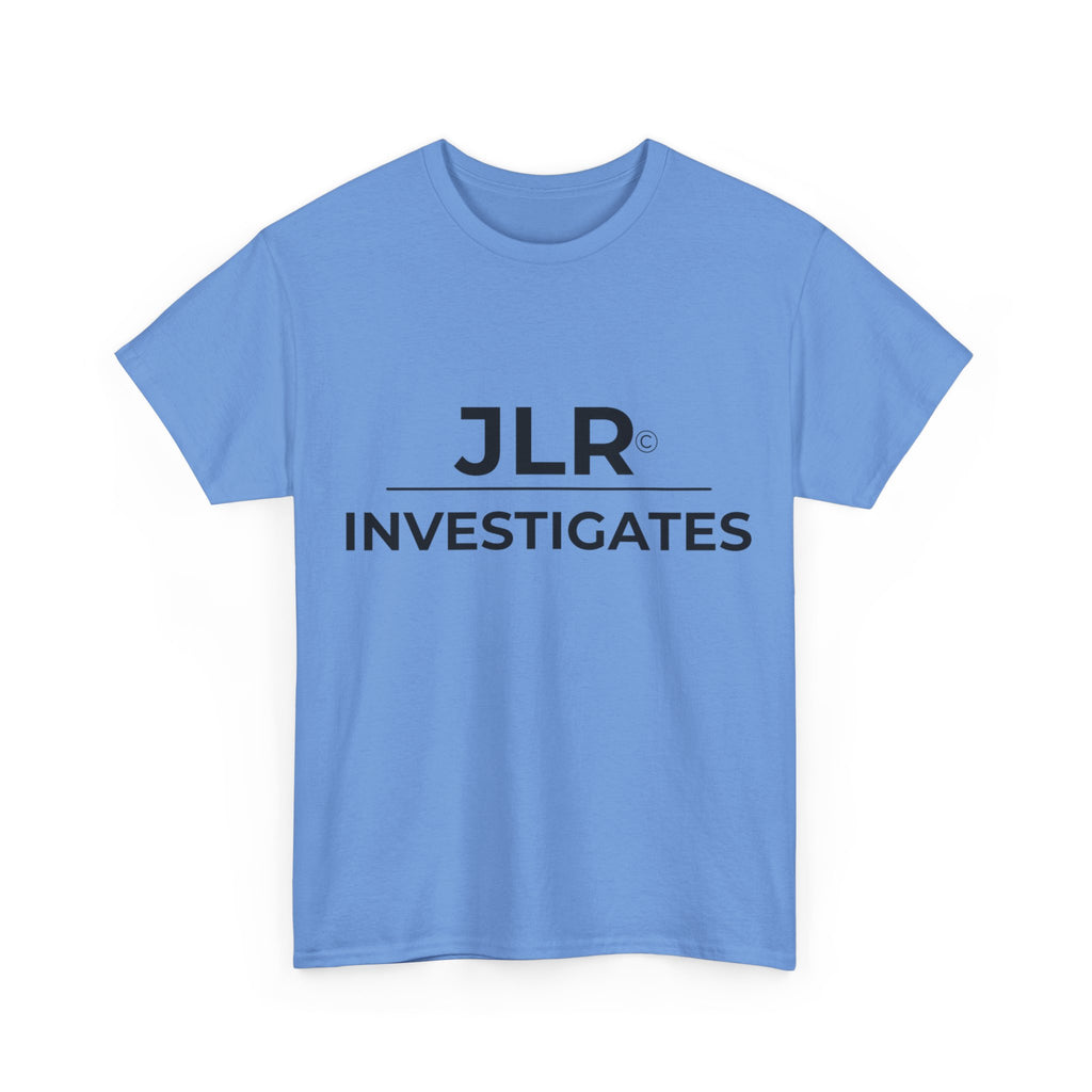 JLR Investigates Simple medium blue graphic t-shirt — JLR Investigates unisex clean logo tee