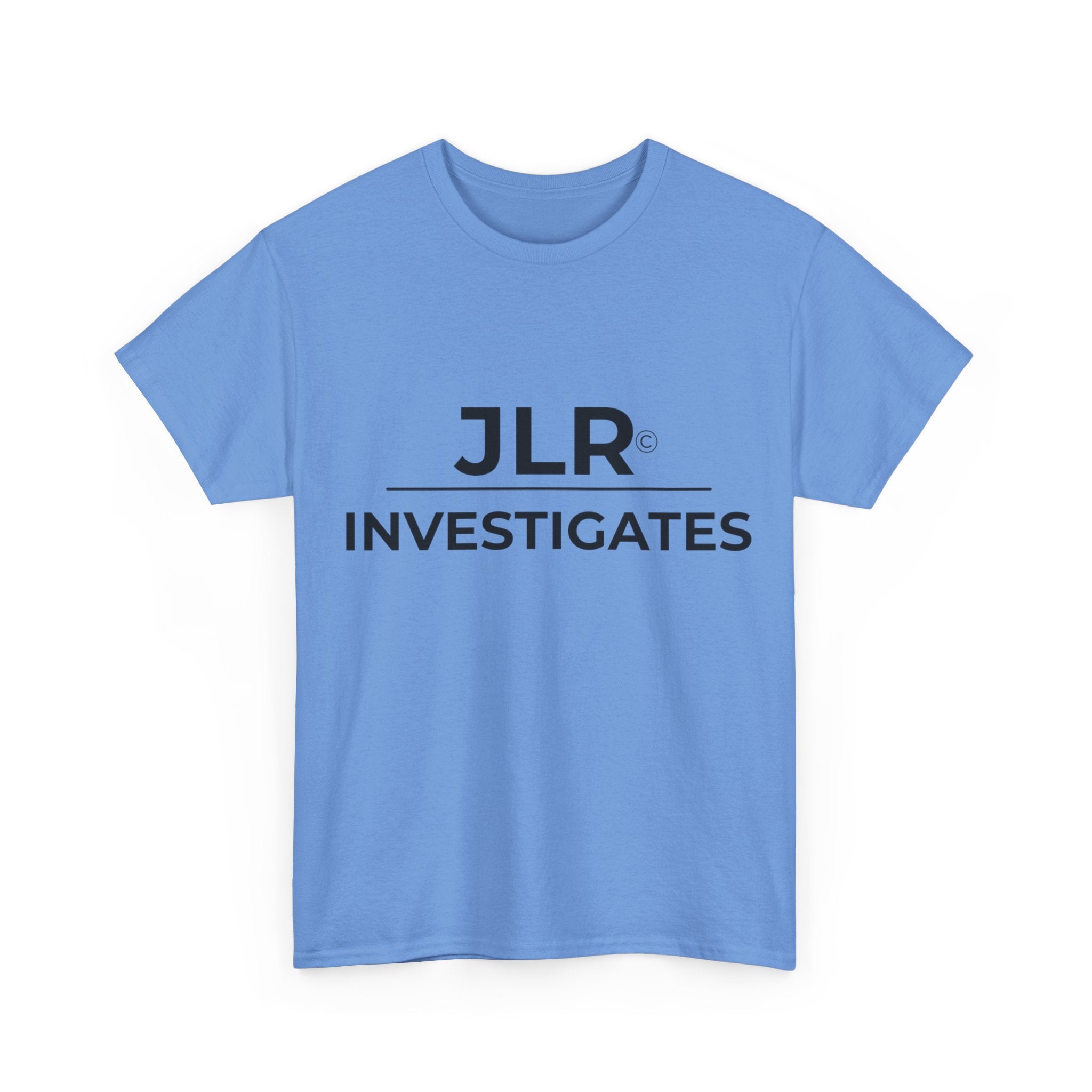 JLR Investigates Simple medium blue graphic t-shirt — JLR Investigates unisex clean logo tee