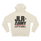 Ecru JLR© Army hoodie with a large “Let’s Roll” back print.