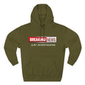 Army Green premium hoodie featuring the JLR© Investigates Breaking News logo graphic on the chest