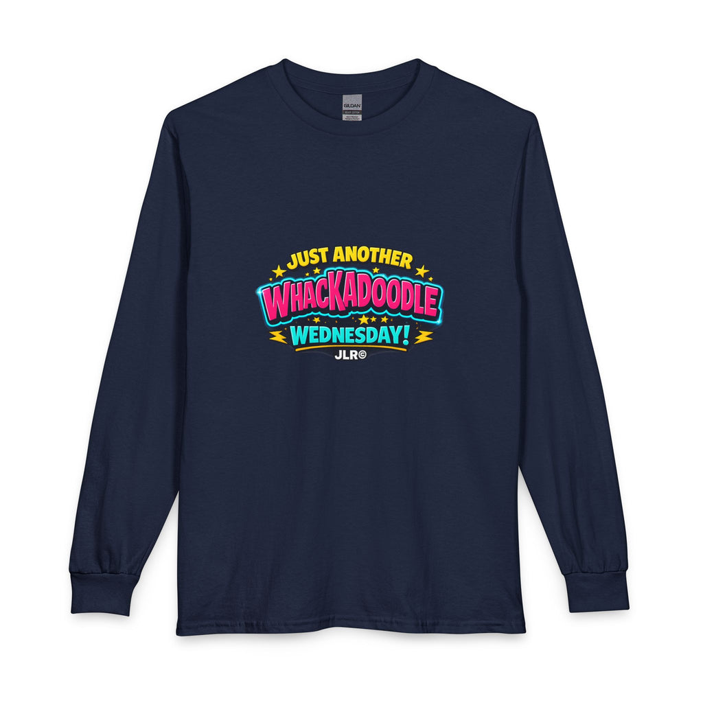 Whackadoodle Wednesday long sleeve graphic shirt in navy blue — JLR Investigates unisex cotton tee