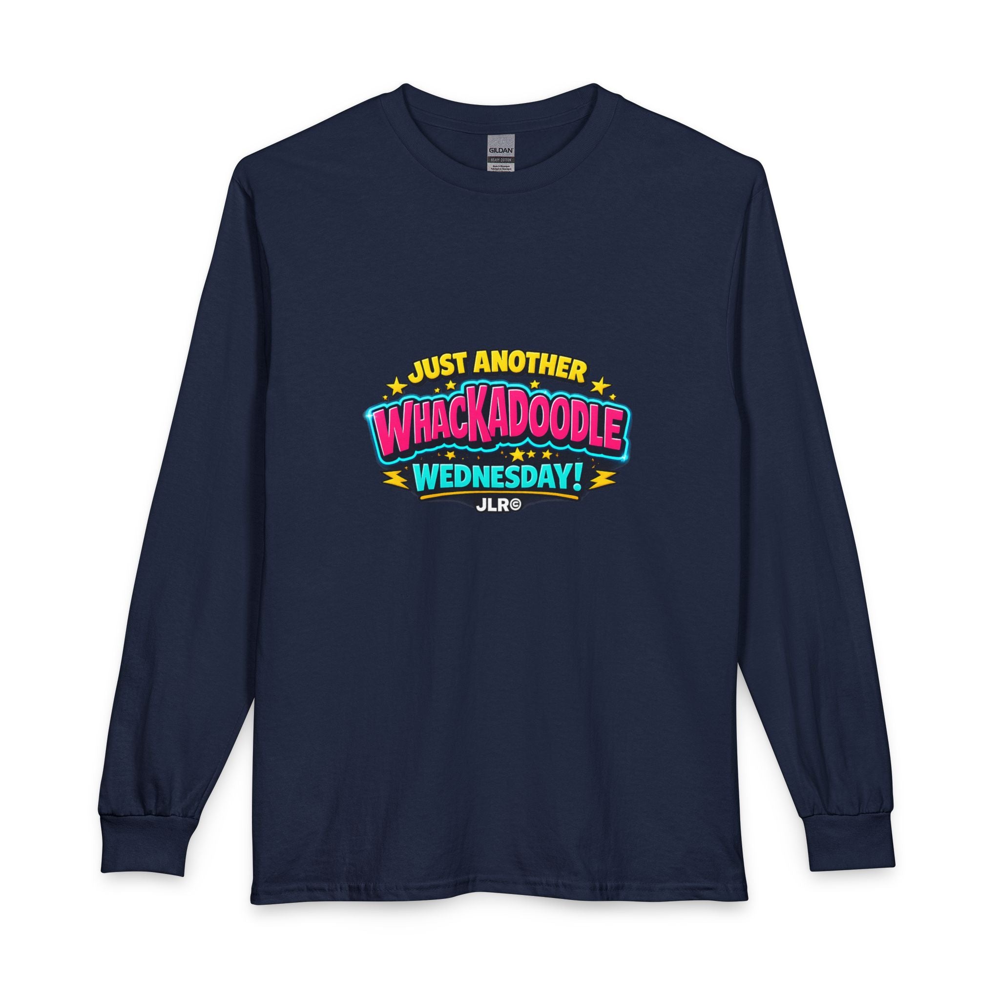 Whackadoodle Wednesday long sleeve graphic shirt in navy blue — JLR Investigates unisex cotton tee