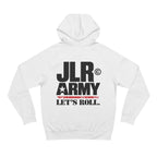 White JLR© Army hoodie with a large “Let’s Roll” back print.