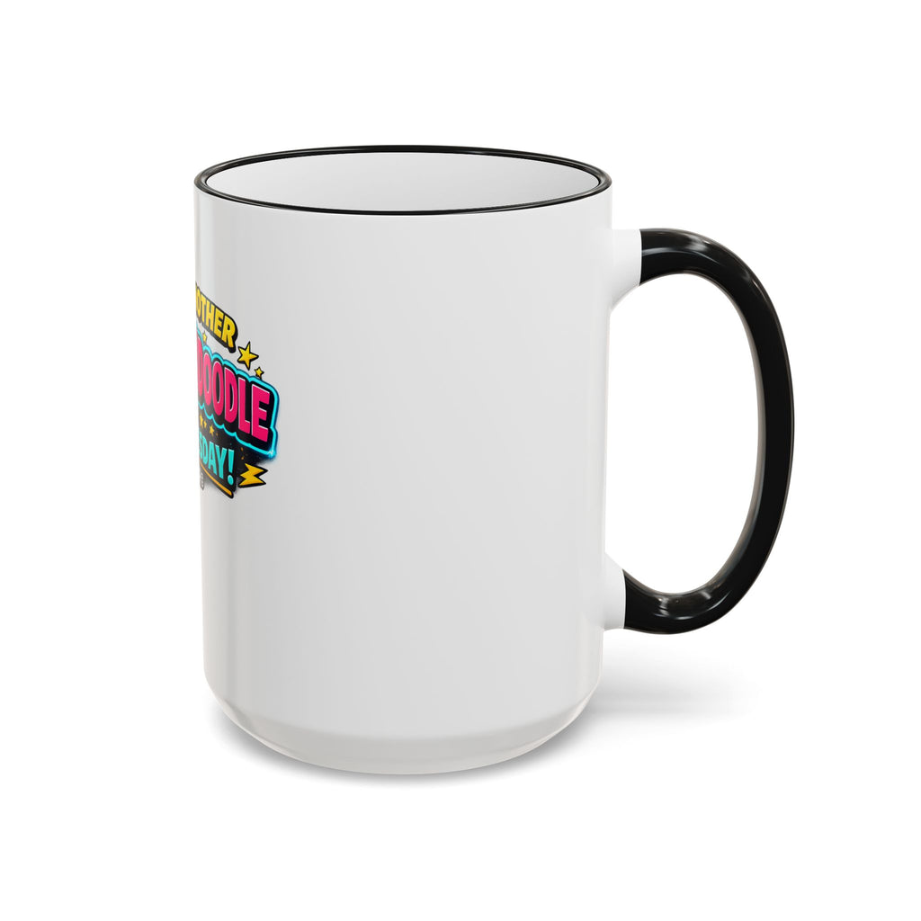 Whackadoodle Wednesday 15oz white ceramic coffee mug with black rim and handle and bold graphic print — JLR Investigates