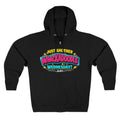 Black Whackadoodle Wednesday zip hoodie featuring colorful retro graphic with stars and JLR© branding