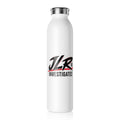 White 20 oz JLR© Bold Logo Water Bottle with JLR© Investigates design.