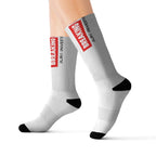 Breaking News Sublimation Socks — Novelty Crew Socks with "BREAKING NEWS: JLR© Investigates" Design