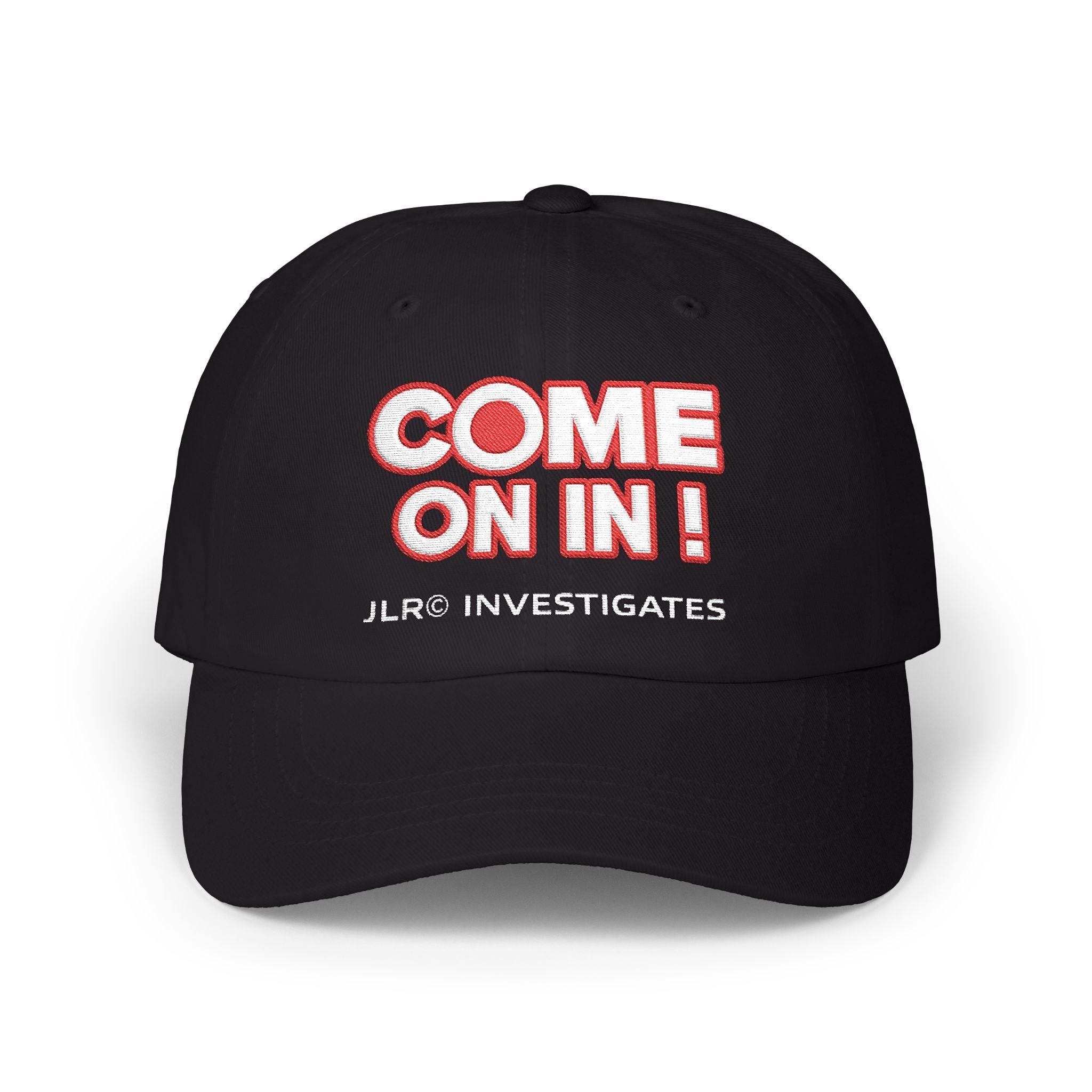Camouflage Dad Cap — “COME ON IN!” JLR© Investigates Embroidered Hat