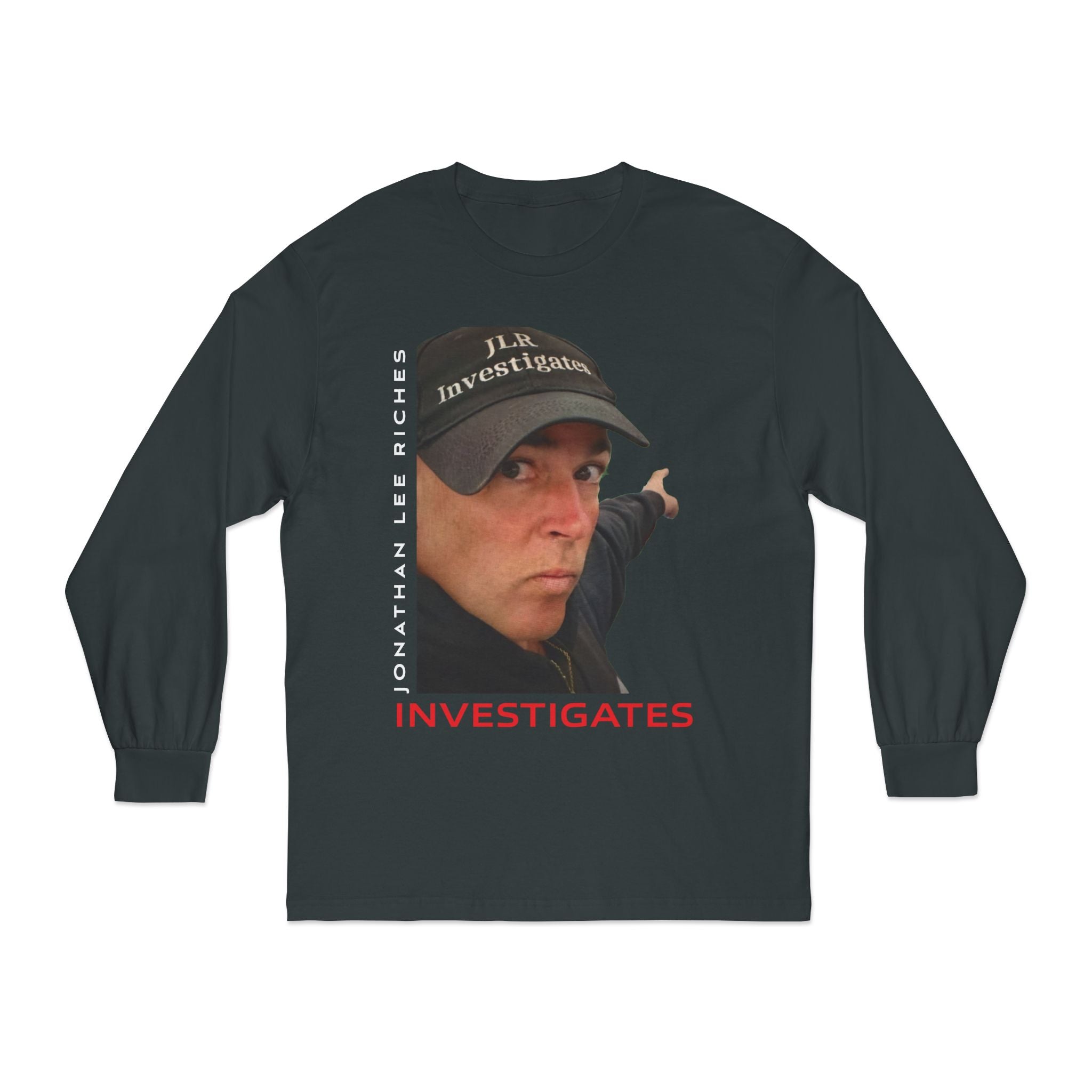 Investigates Long Sleeve Tee — Jonathan Lee Riches Investigator Portrait