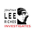 Jonathan Lee Riches Investigates kiss-cut sticker with bold black and red text and illustrated portrait on white background
