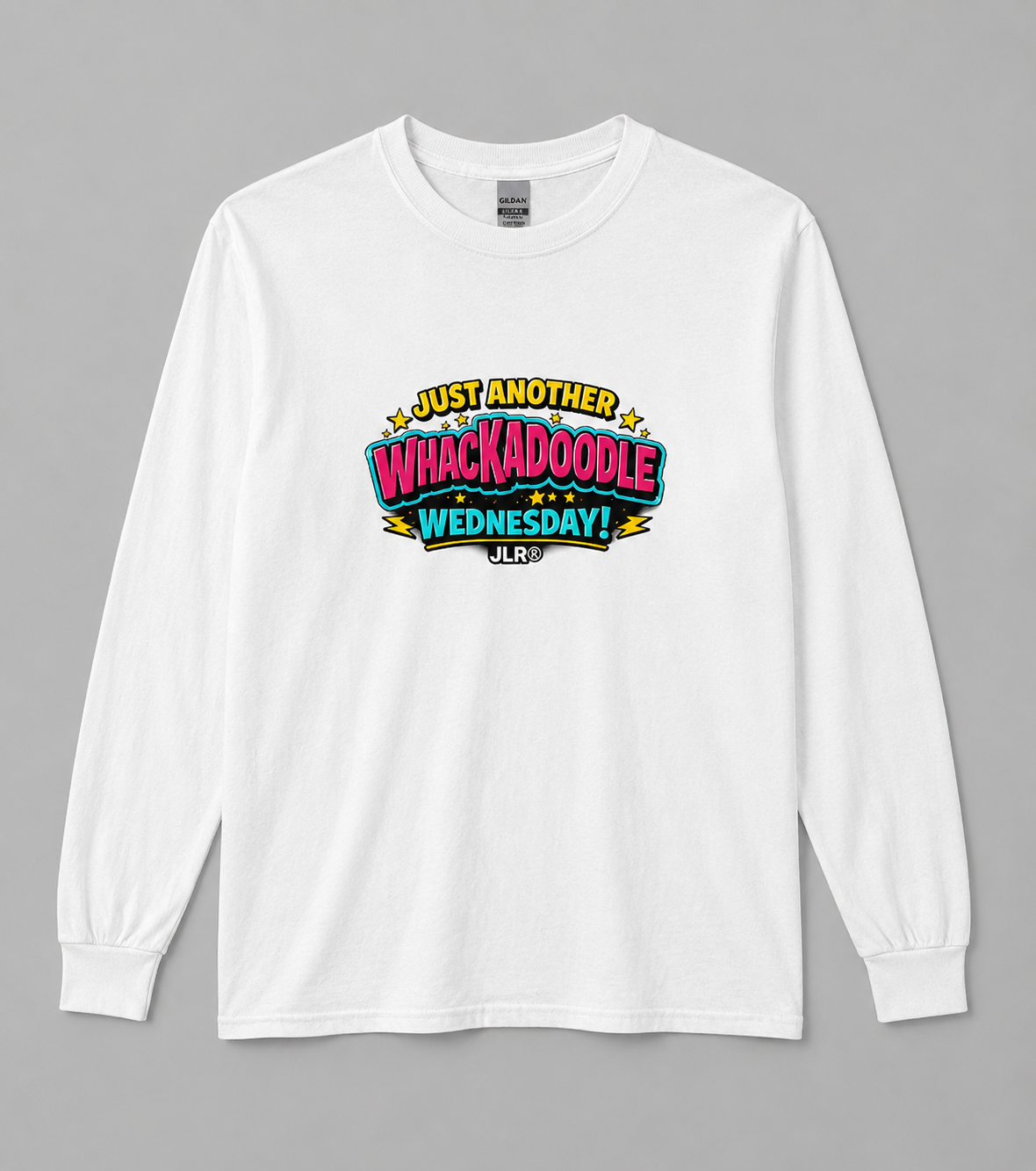 Whackadoodle Wednesday long sleeve graphic shirt in white — JLR Investigates unisex cotton tee