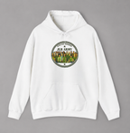 White premium hoodie featuring the JLR© Army circular badge graphic with diverse illustrated figures on the chest