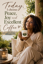 Today is Going to Be an Excellent Coffee Day — woman relaxing outdoors with a coffee cup, Boots on the Grounds branded lifestyle scene