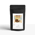 Boots on the Grounds House Blend coffee, black bag with vintage boots label — smooth medium roast blend | JLR© Investigates