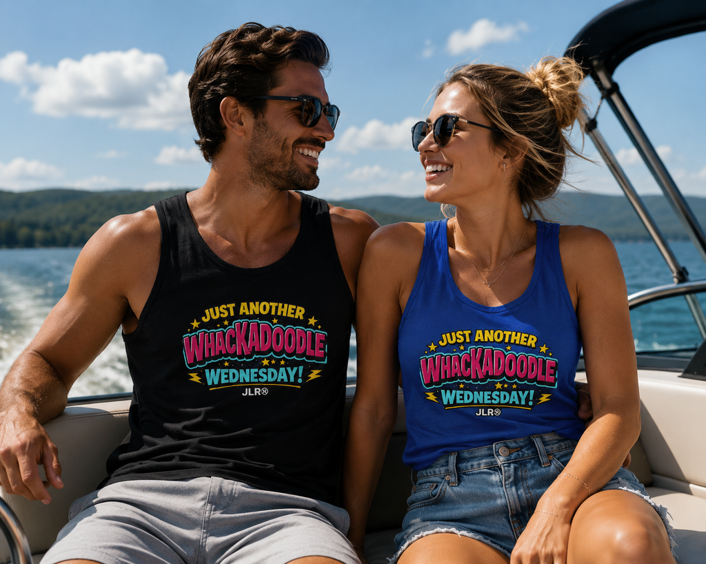 Man and woman wearing Whackadoodle Wednesday Tank Tops – JLR Investigates