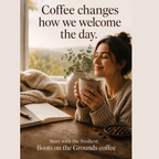 Woman enjoying a morning cup of coffee — Boots on the Grounds OJ's Stakeout Blend, JLR© Investigates