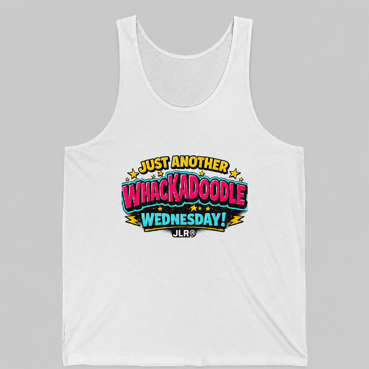 Whackadoodle Wednesday Tank Top in White – JLR Investigates graphic tank