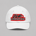 JLR© Investigates dad cap in white with bold graphic logo print