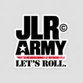 JLR© Army “LET’S ROLL.” vinyl sticker on a light grey background, available in 3 × 3, 4 × 4, and 6 × 6 inches