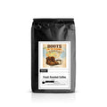 Boots on the Grounds Pumpkin Spice fresh roasted coffee, black bag with vintage boots label