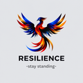 Resilience phoenix sticker – multicolor bird design with Resilience text on grey background