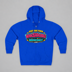 Royal blue Whackadoodle Wednesday zip hoodie with colorful retro graphic and JLR© branding on chest
